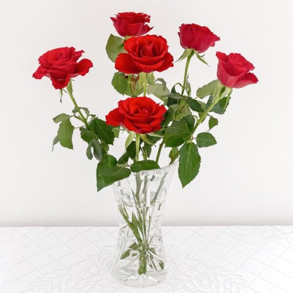 Bouquet de 6 roses avec vase